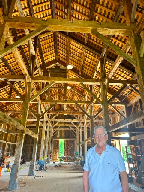 Russ McCall gives The Suffolk Times a tour of his reconstruction of an 18th-century barn, which is nearing completion.