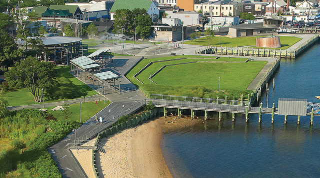 Designed by SHoP Architects in the late 1990s, Greenport's Mitchell Park features a harborwalk and marina, carousel pavilion and camera obscura. (Credit: Courtesy photo)