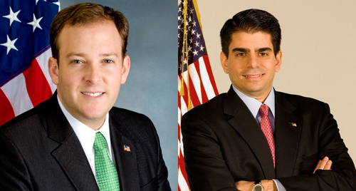 Lee Zeldin, left, and George Demos, right, both hope to appear opposite Congressman Tim Bishop on the ballot in November's election.