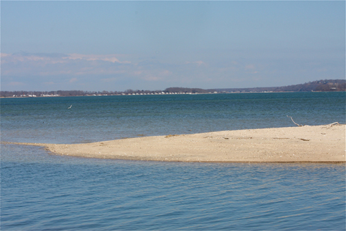 A sandbar at the end of Pine Neck Road in Southold. (Credit: Barbaraellen Koch)