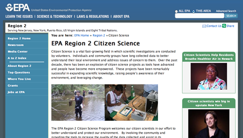 Screen shot image of the updated EPA Citizen Science website