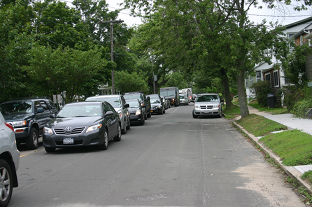 The North Ferry line stretching down Wiggins Street in Greenport in July 2013. (Ambrose Clancy photo, file)