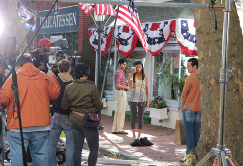 KATHARINE SCHROEDER FILE PHOTO | Actress Reshma Shetty, who plays Divya Katdare, films a scene for the USA Network show "Royal Pains" in Mattituck.
