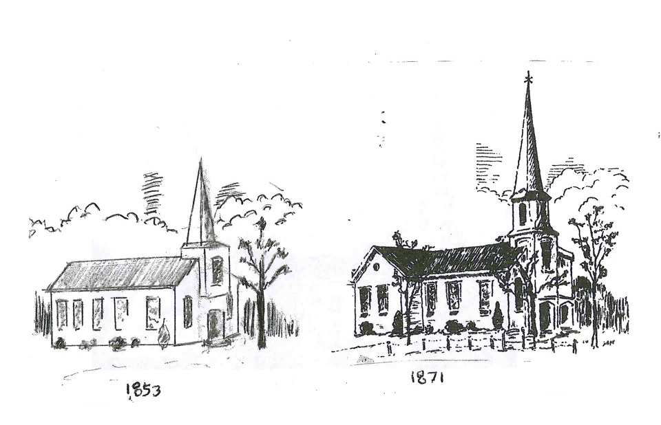 Sketches by Ken Ackley of Riverhead show the church as it looked in the past. (Credit: Meghan Cavanagh, courtesy)