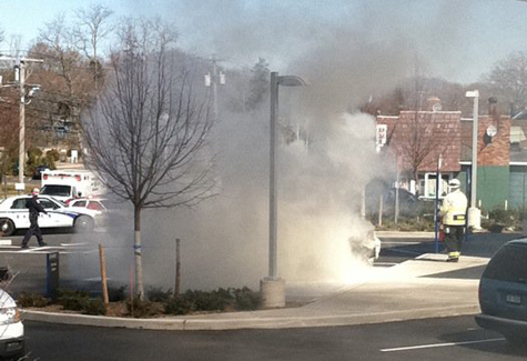DARBY UHLINGER COURTESY PHOTO | A car fire on Main Road in Mattituck Tuesday.