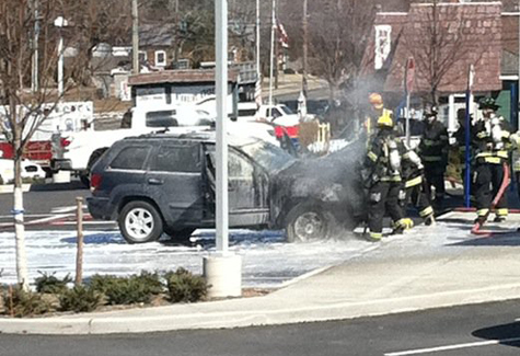DARBY UHLINGER COURTEY PHOTO | A car fire in Mattituck Tuesday.
