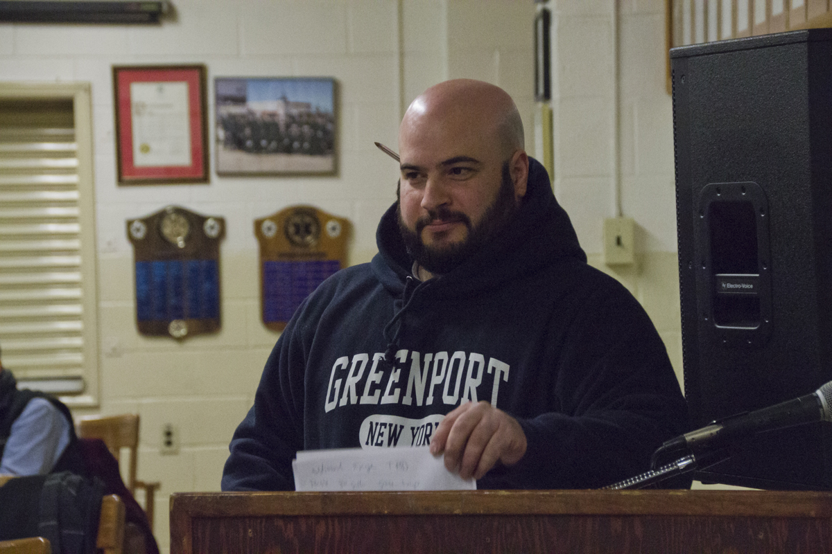 Marc LaMaina, owner of Lucharitos in Greenport, pitches an expansion of his Mexican restaurant to the Greenport Planning Board Thursday evening. (credit: Paul Squire)