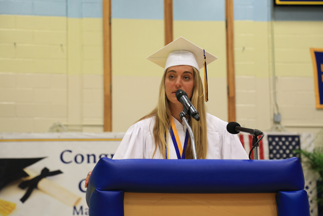 Valedictorian Katherine Hoeg gives her speech. (Credit: Krysten Massa)