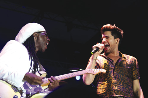 Nile Rodgers and Adam Lambert at last year's AFTEE concert. (Credit: Carrie Miller)