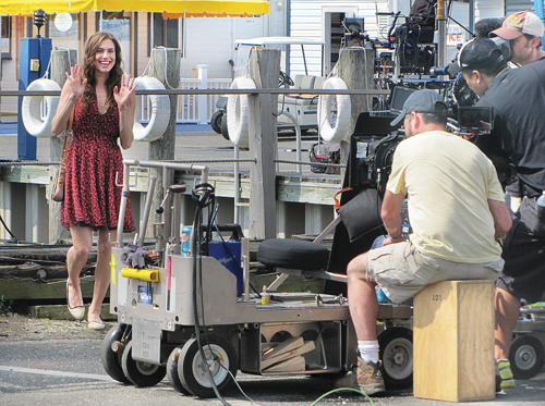 (Credit: Claire Leaden) Allison Williams films a scene for HBO’s “Girls” outside Claudio’s in Greenport in June 2013.