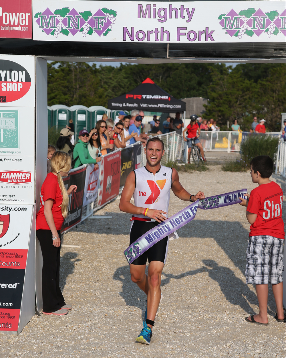 Tim Steiskal of Brookhaven was the winner of the Mighty North Fork Triathlon with a time of 46:36. The event was held at Cedar Beach in Southold Sunday. (Credit: Daniel De Mato)