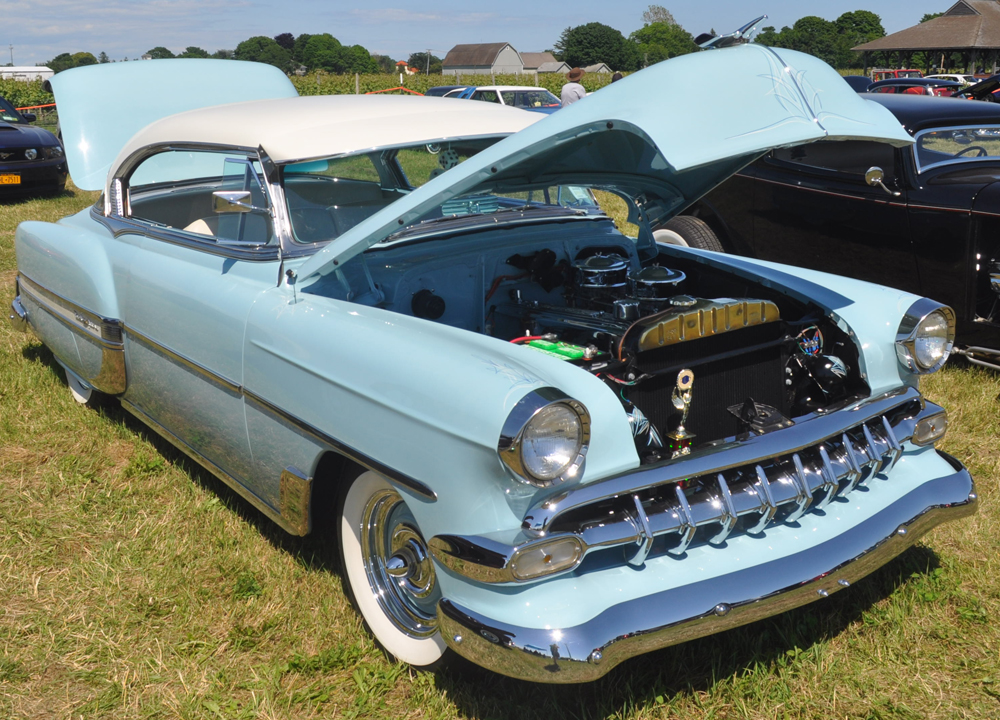 A '54 Chevy with a Blue Flame 6-cylinder with two carburetors