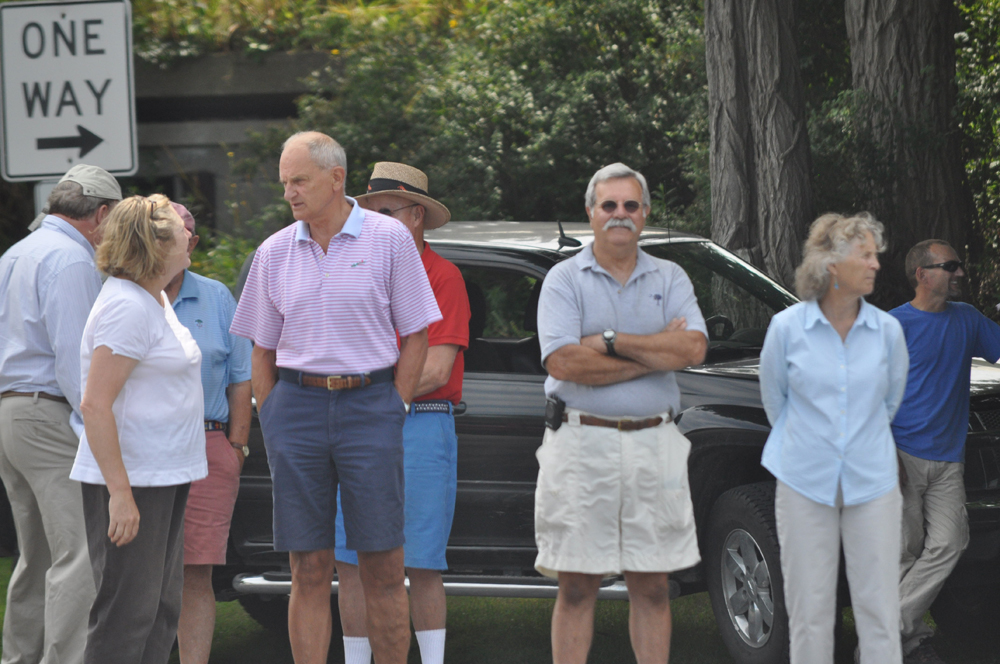 Fishers Island residents, including Justice Louisa Evans waited to greet the town officials as they arrived.