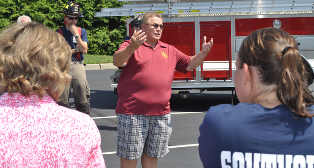 Ty Cochran's remarks kicked off Sunday's Southold Fire Department christening. (Credit: Grant Parpan)