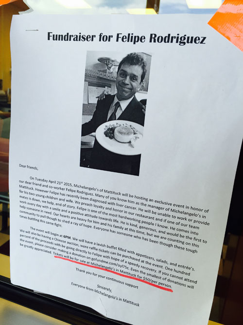 A fundraiser to benefit Michelangelo's Pizzeria manager Felipe Rodriguez, who was recently diagnosed with liver cancer, will be held Tuesday, April 21. (Credit: Rachel Young)