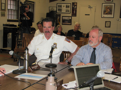 Southold Police Chief Martin Flatley discussed ferry traffic with the Greenport Village board Thursday. Photo by Tim Gannon