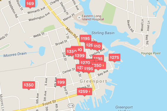 Homes in Greenport that are being rented on AirBnB.