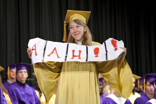 KATHARINE SCHROEDER PHOTO | The Class of 2013 at Greenport High School can all exhale as they graduated high school Sunday.