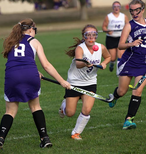 Greenport/Southold forward Madison Tabor, air dribbling in a game against Hampton Bays last year, played in the USA Futures Field Hockey National Tournament this summer. (Credit: Garret Meade, file)