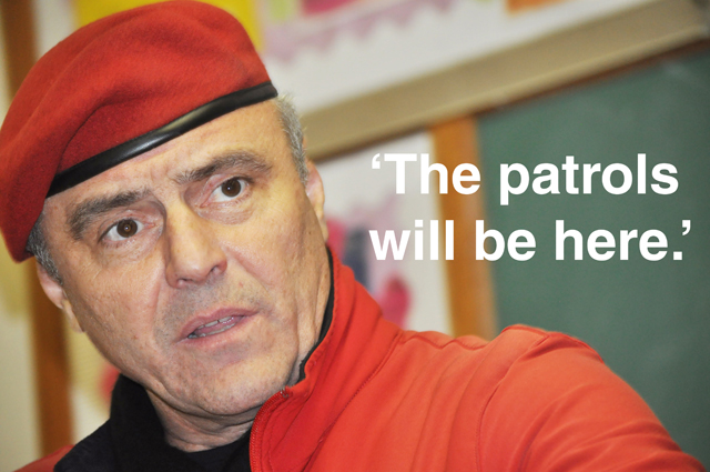 Guardian Angels founder Curtis Sliwa spoke for more than 90 minutes with members of the Greenport community Tuesday evening. (Credit: Grant Parpan)