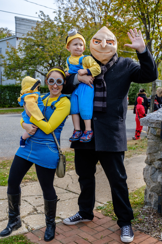 Times Review executive editor Grant Parpan as Gru with northforker editor Vera Chinese and their minions Jackson and Nora.