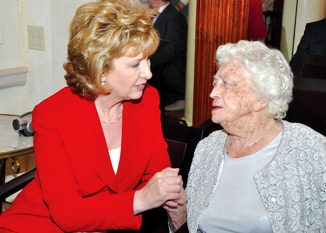 Hannah Lovett of Mattituck met former Irish president Mary McAleese for her 100th birthday. (Credit: Consulate General of Ireland courtesy)