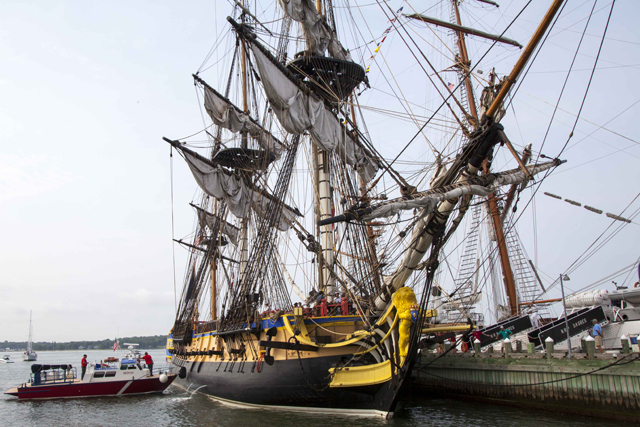 The Hermione as it first docked in Greenport Monday morning. (Credit: Chris Lisinski)