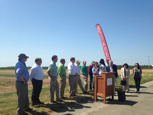 Peconic Land Trust and other local organizations held a press conference Friday in Riverhead to announce a new grant to help farmers. (Credit: Nicole Smith)