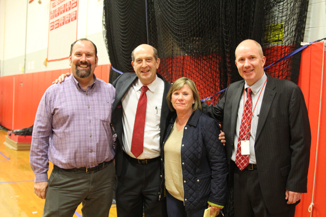From left, Southold director of operations Marcus DaSilva, superintendent David Gamberg, school board president Paulette Ofrias and asstisant superintendent for business Charles Scheid.