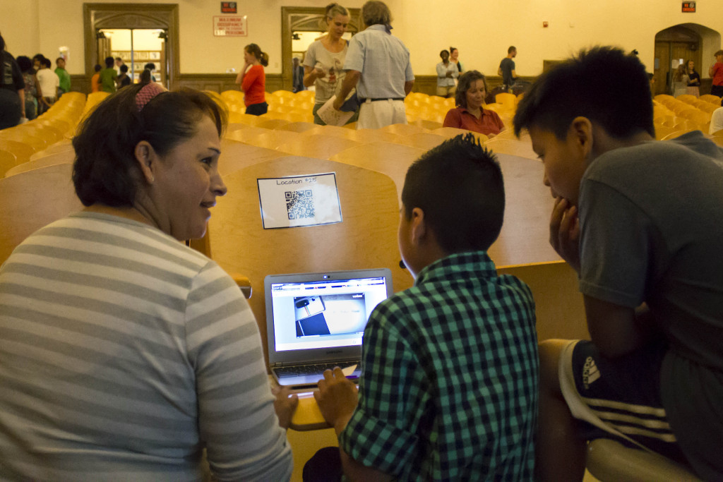 Greenport Elementary School's fifth-graders demonstrated Tuesday how their videos on local history are attached to QR codes. (Credit: Chris Lisinski)