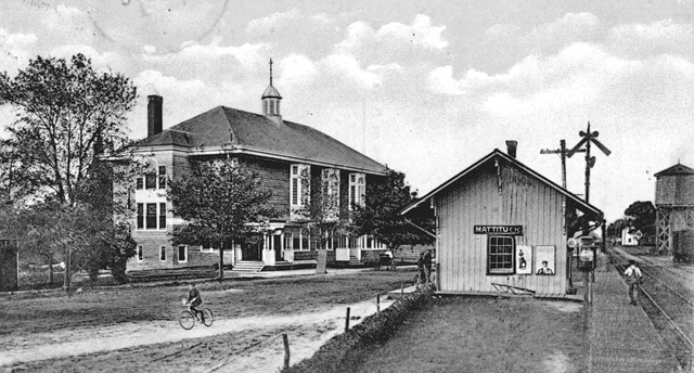 Library Hall, pictured in 1905, stood across from the Mattituck train station, at the corner of Westphalia Avenue and Pike Street. (Credit: Mattituck-Laurel Library)