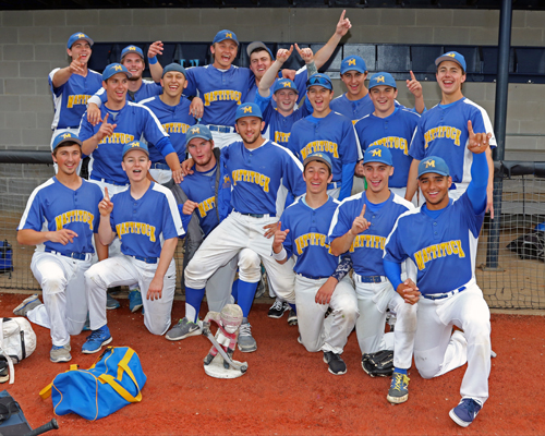 Mattituck's players kept their celebrating relatively subdued after winning their third Long Island championship in five years on Friday. (Credit: Daniel De Mato)