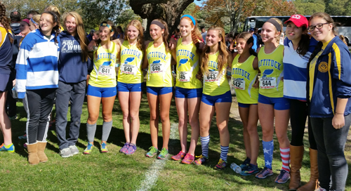 Members of the Mattituck girls cross-country team posed for photos Friday at the Brown Invitational in Warwick, R.I. (Credit: Courtesy photo)