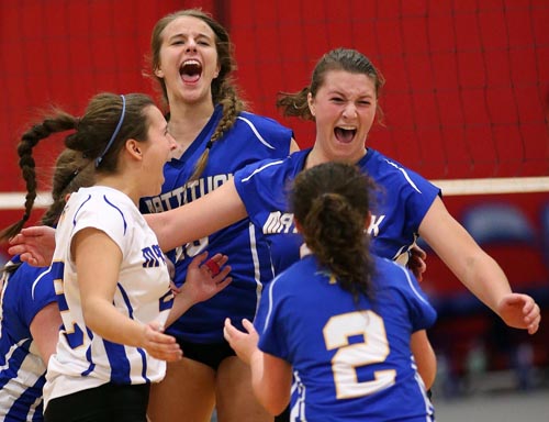 Mattituck celebrated a series of wins on their way to the state championships last year. (Credit: Garret Meade, file)