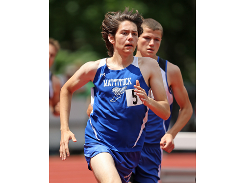 Jack Dufton of Mattituck placed 3rd in the 1500 meter leg of the Pentathlon. The Section XI Boys and Girls Track Championship / State Qualifier meet was held at Port Jefferson HS on May 31st 2014. Daniel De Mato