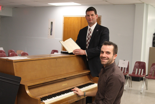Mattituck High School music teacher Jacob Fowle, right, and principal Shawn Petretti in the chorus room where the (Credit: Jen Nuzzo)