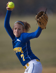 GARRET MEADE FILE PHOTO | The state of pitcher Sara Perkins' left knee could be critical to Mattituck's success this year.