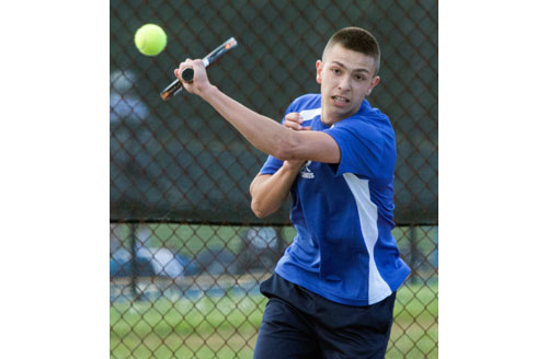 Ty Bugdin was part of Mattituck's sweep of the four singles matches in its playoff win over Sayville. (Credit: Katharine Schroeder)
