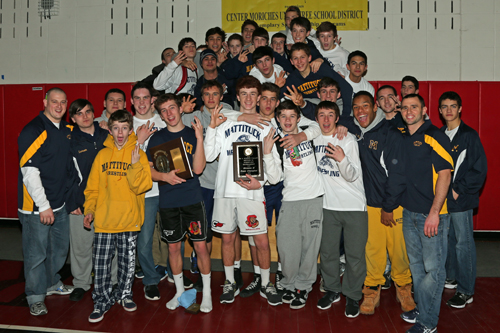 Mattituck/Greenport lifted the Suffolk County Division II championship plaque for the third year in a row. (Credit: Daniel De Mato, file)