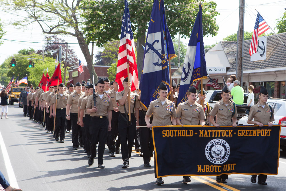 The official Southold Town Memorial Day was held in Southold village, proceeding from Boisseau Avenue and Main Road to Griswold-Terry-Glover American Legion Post 803 at Tuckers Lane. (Credit: Katharine Schroeder)