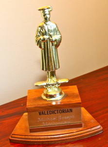 Michael Montgomery's valedictorian award. (Credit: Barbaraellen Koch)
