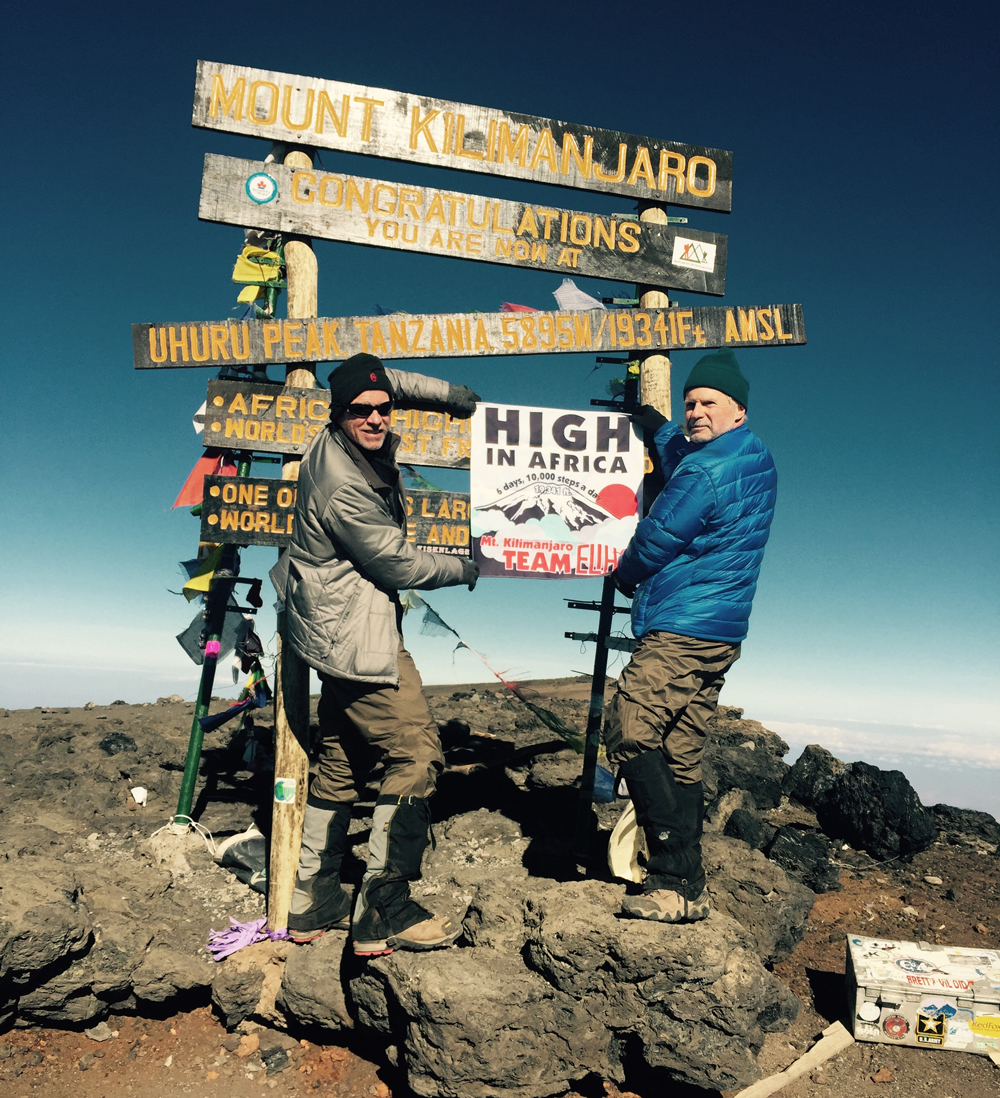 Eastern Long Island Hospital's Paul Connor, president and CEO  and Dr. Anthony Mitarotondo, chief of radiology  at the top of Mt. Kilimanjaro. (Credit: Courtesy Photo)