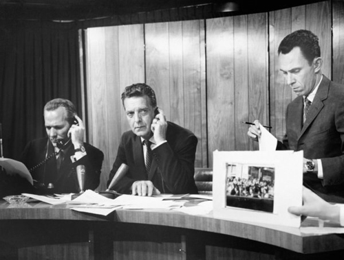 NBC COURTESY PHOTO | From left, NBC News' Frank McGee and Chet Huntley report on the assassination of President John F. Kennedy.