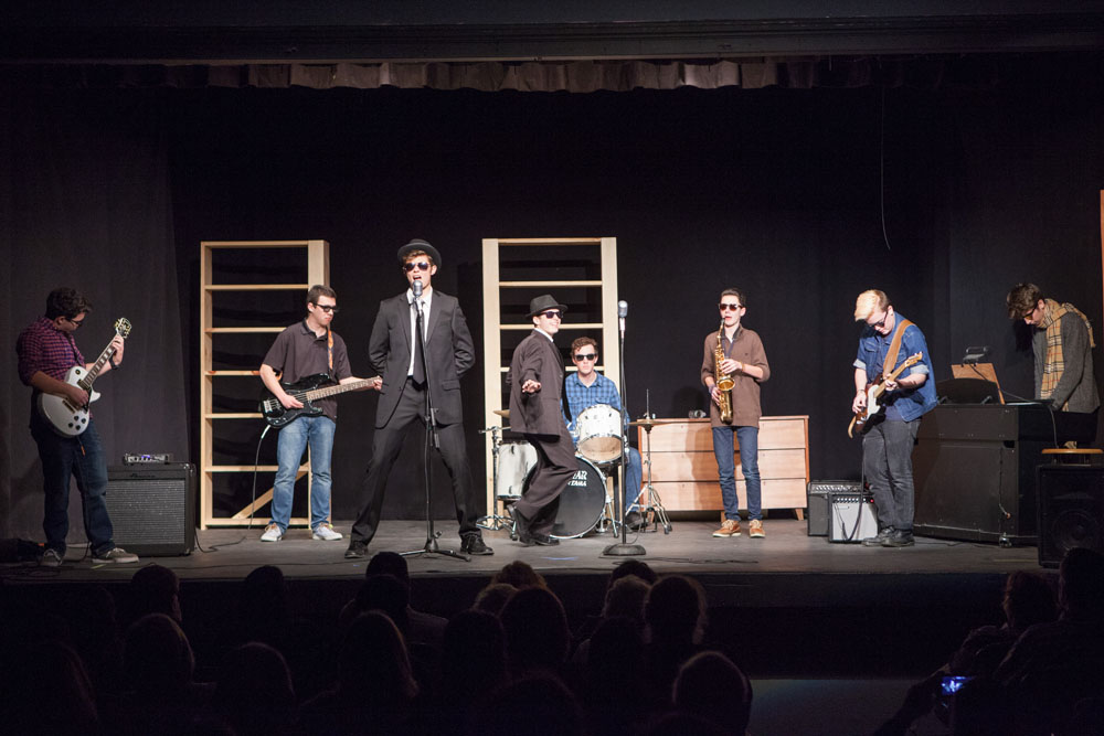 From left, Mark Moran, Connor Vaccariello, Dimitris Niflis, Sam Basel, James Thilberg, Keaton Comiskey and Patrick Connoly perform "Everybody Needs Somebody to Love."