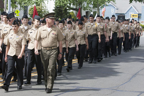 NJROTC marching in this year's Memorial Day parade in Mattituck. (Credit: The Suffolk Times)