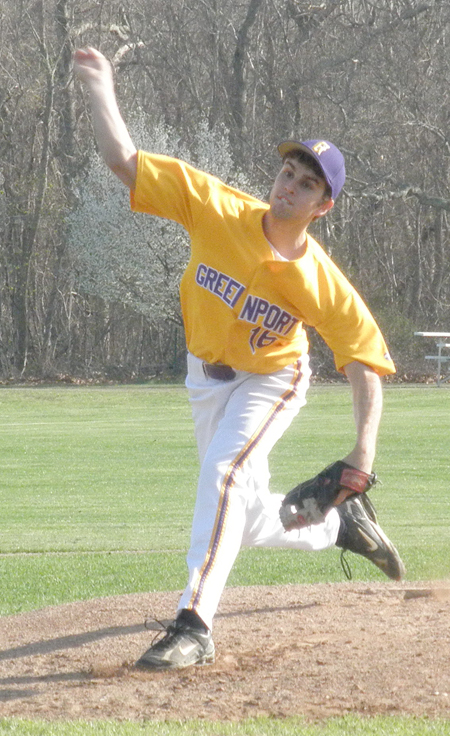 JOE WERKMEISTER PHOTO  |  Greenport starter Mark Pagano threw a second complete game in as many tries against Pierson to lead the Porters to a third straight win Monday.