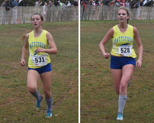 Mattituck sophomore Melanie Pfennig (left) and senior Kaylee Bergen were the top two runners for the Tuckers Tuesday. (Credit: Robert O'Rourk)