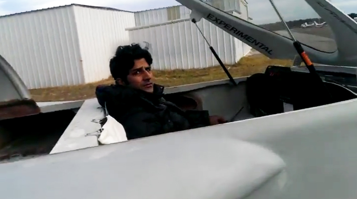 Zubair Khan during the first taxiing of his plane at Brookhaven Calabro Airport in February. (Credit: YouTube)