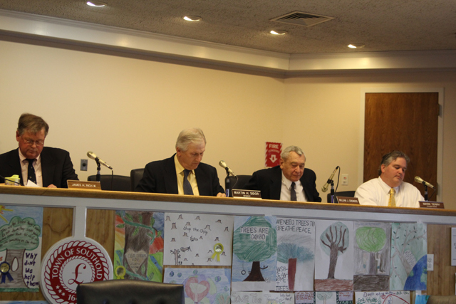 Southold Town Planning Board members at Monday night's meeting. (Credit: Jen Nuzzo)