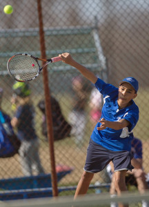 GARRET MEADE PHOTO | Riverhead eighth grader Jens Summerlin has worked his way to the first singles position following an ankle injury to senior Seth Conrad.